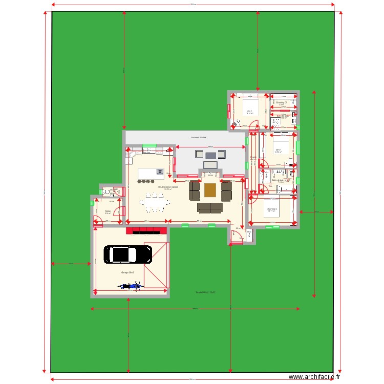 PLAN 120 m2 sur terrain 800m2. Plan de 0 pièce et 0 m2