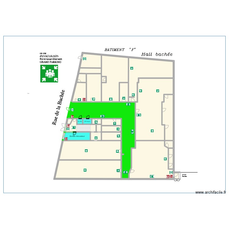 Bachée rez actuel. Plan de 28 pièces et 960 m2