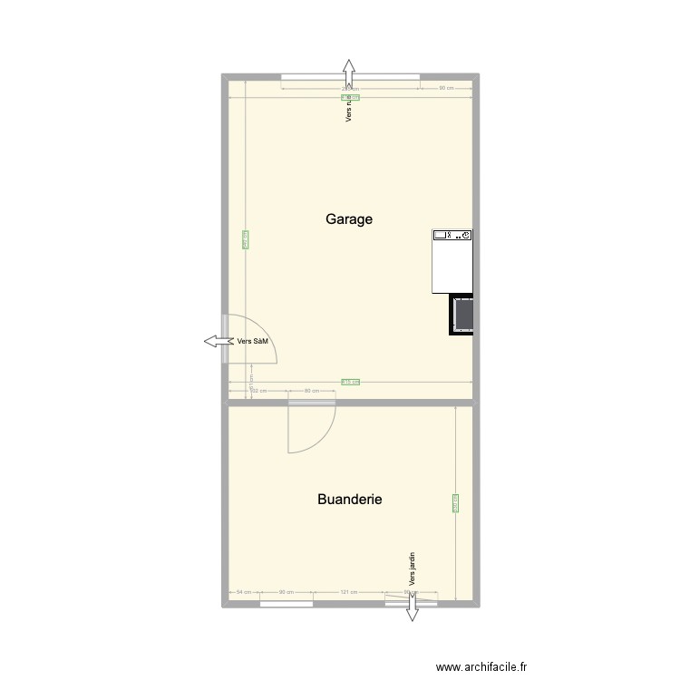 Maison Aische - Garage & buanderie. Plan de 2 pièces et 36 m2