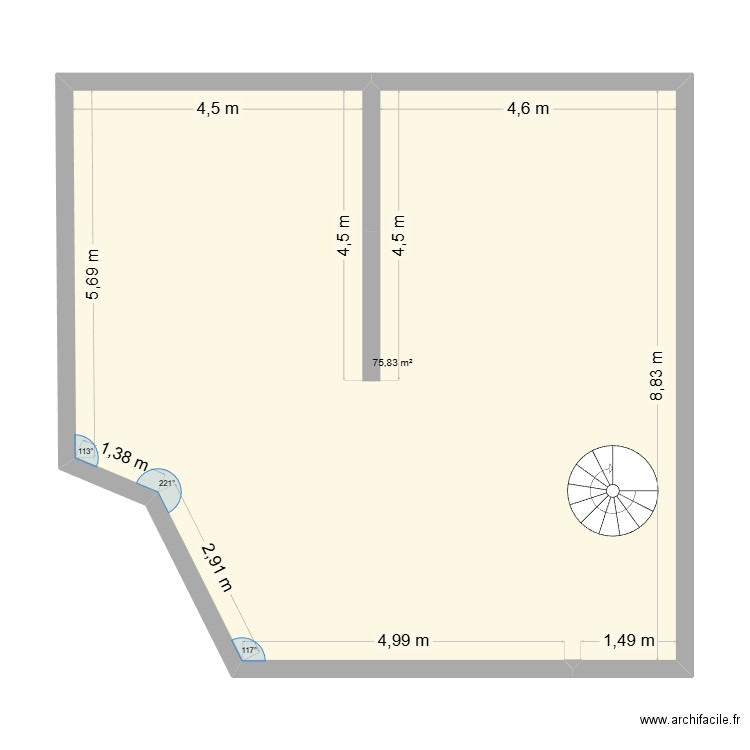 Plan RDC. Plan de 1 pièce et 76 m2