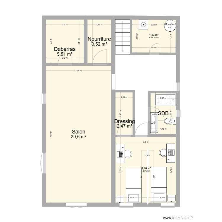 Sous Sol 3. Plan de 7 pièces et 62 m2