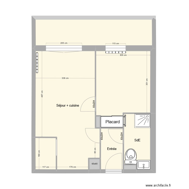 Plan T2. Plan de 9 pièces et 53 m2