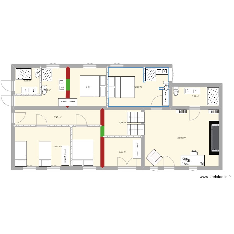 La Colletière - RDC V3 bis. Plan de 10 pièces et 98 m2