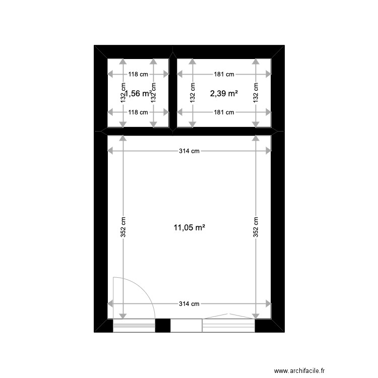 ddd. Plan de 3 pièces et 15 m2