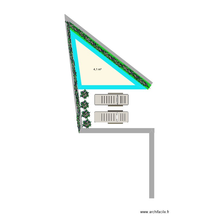 Jardin bout3. Plan de 1 pièce et 4 m2