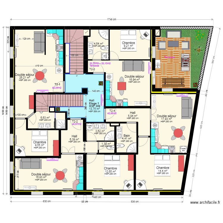 LeParisCoiffCombCU5. Plan de 91 pièces et 847 m2