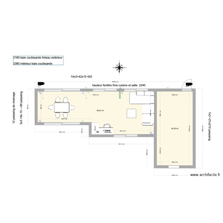 terrasse maison boute. Plan de 2 pièces et 49 m2