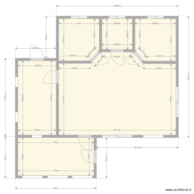 chalet 24x24 02. Plan de 5 pièces et 68 m2