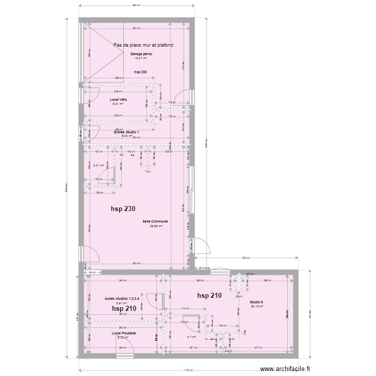 Salle commune Studio placo ZONE 3. Plan de 0 pièce et 0 m2