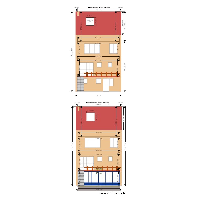 202011162242 Facade arrière avant et après travaux. Plan de 0 pièce et 0 m2