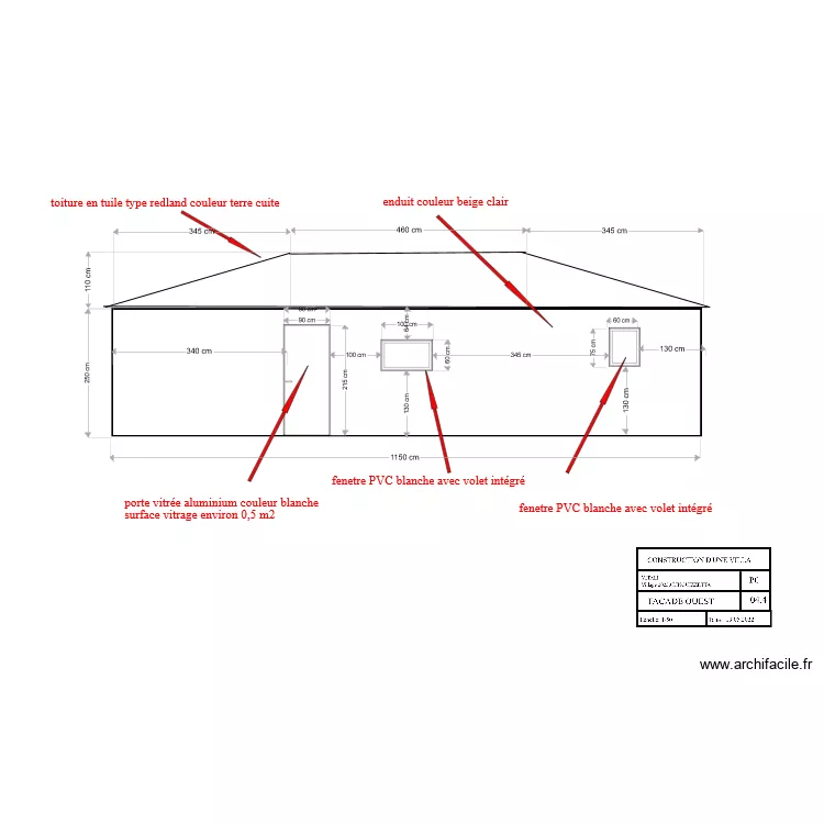 fred facade ouest corrigee. Plan de 