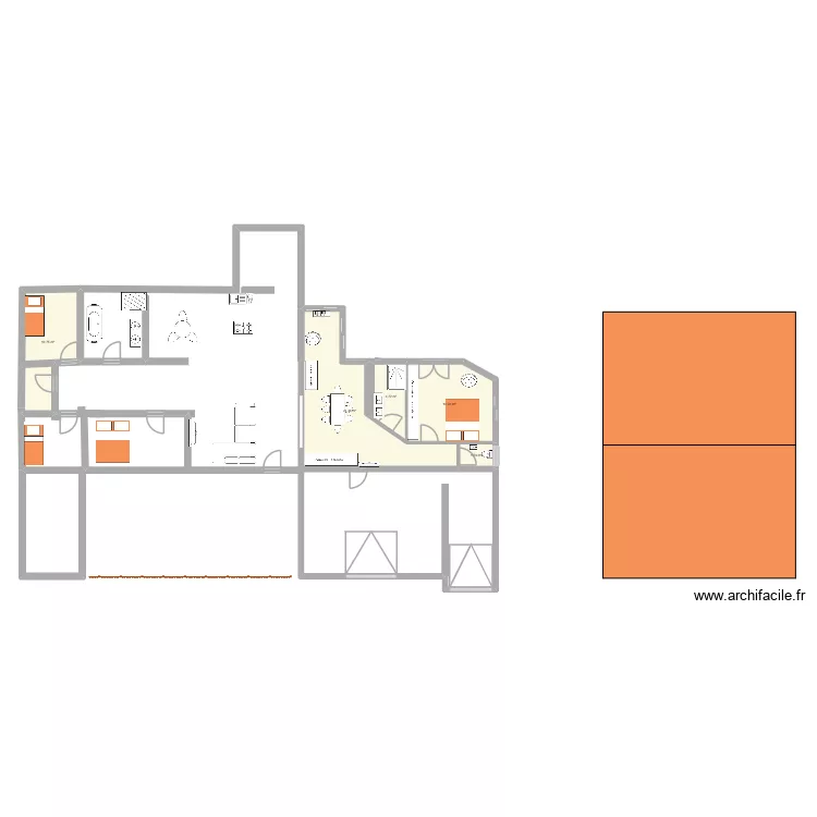 projet agrandissement. Plan de 5 pièces et 56 m²