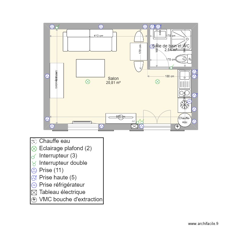 studio Treveneuc. Plan de 2 pièces et 24 m2