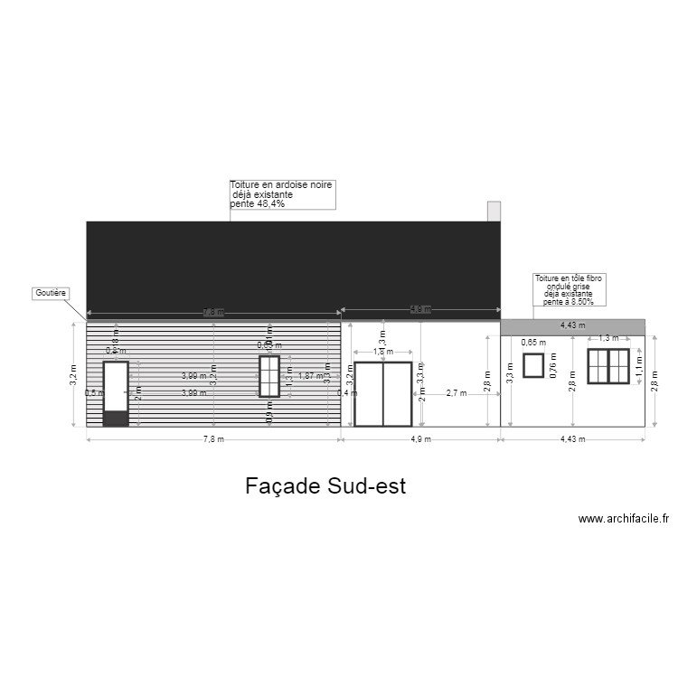 facade sud. Plan de 0 pièce et 0 m2