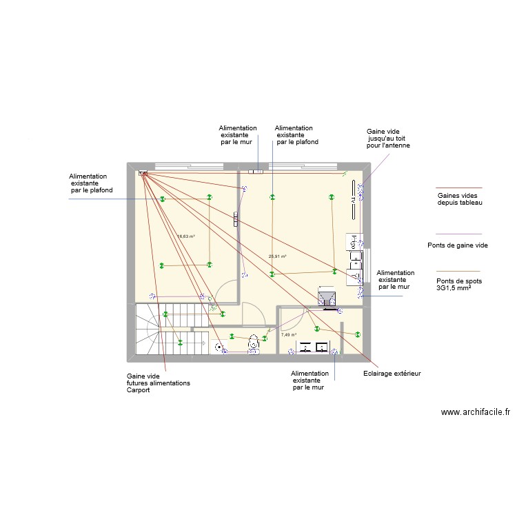 dependance Audon. Plan de 3 pièces et 50 m2