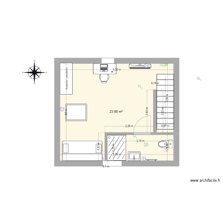 3ème chambre - combles. Plan de 1 pièce et 24 m2