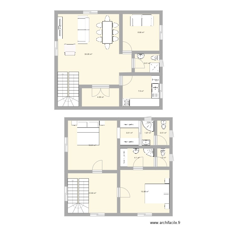 Maison en étage R plus 1. Plan de 0 pièce et 0 m2