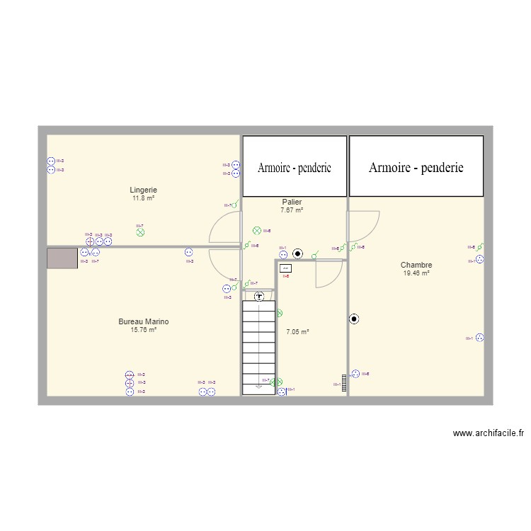 Plan Maison étage Electricté Prise Interrupteurs. Plan de 0 pièce et 0 m2