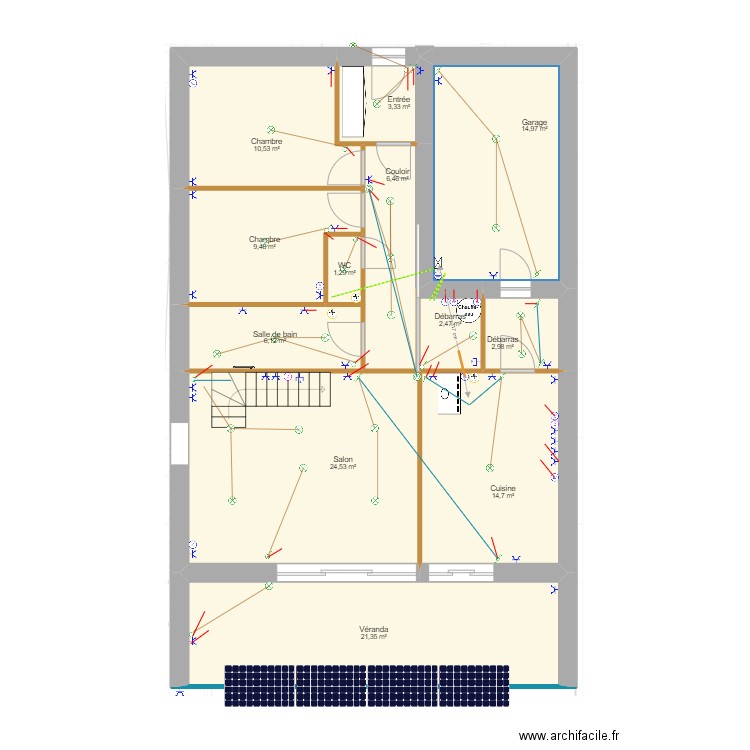 RDC départ tableau2. Plan de 20 pièces et 212 m2