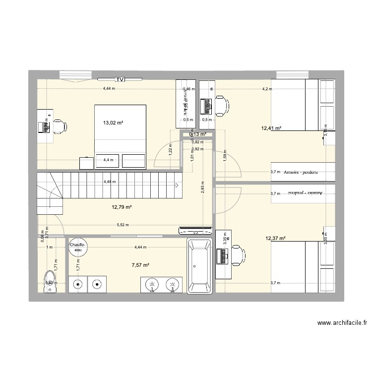 R1 135. Plan de 6 pièces et 58 m2