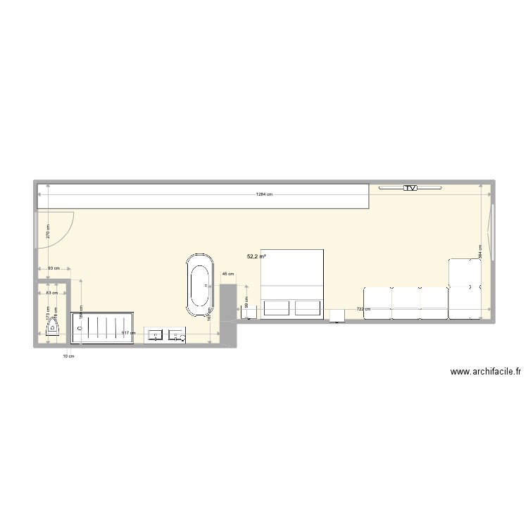 Bellecour 1/2. Plan de 1 pièce et 52 m2