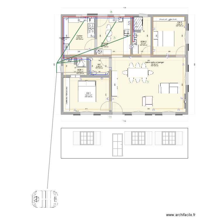 Final 16-3-001. Plan de 8 pièces et 86 m2