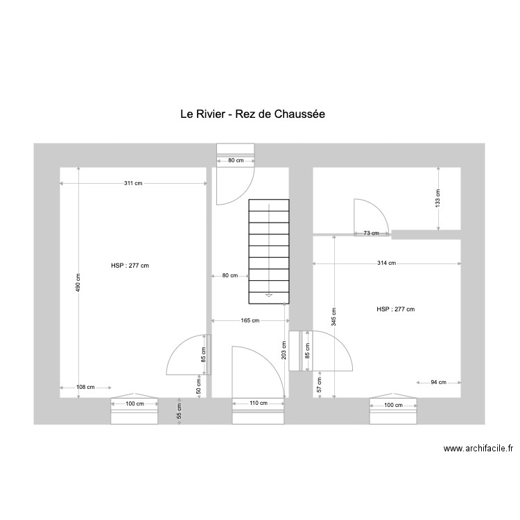 Le Rivier Rez de Chaussée. Plan de 4 pièces et 38 m2