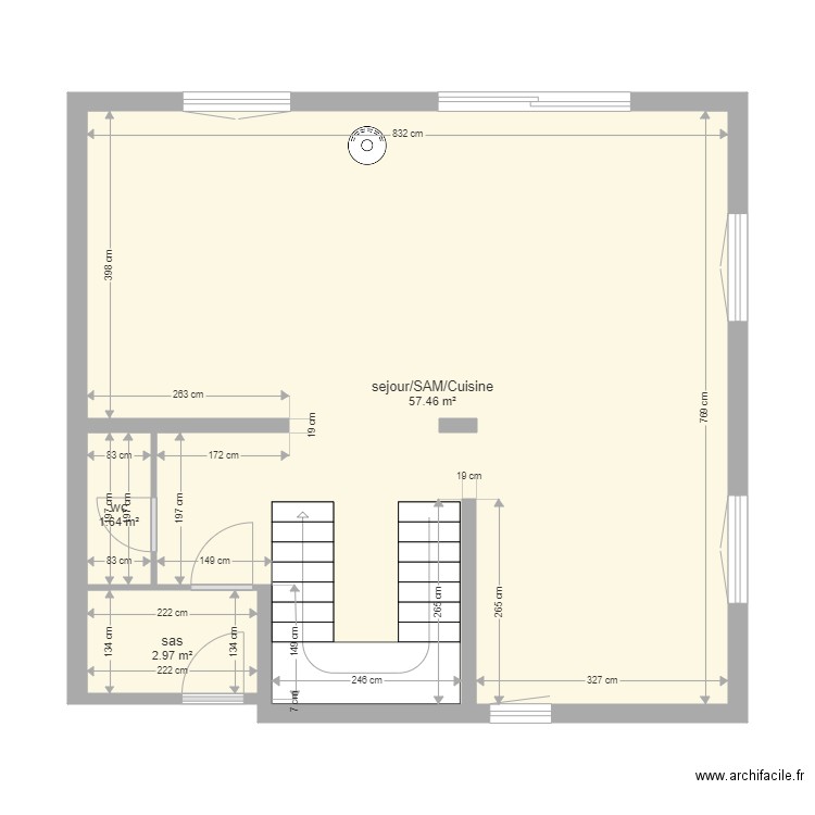 Plan RICCIO. Plan de 3 pièces et 62 m2