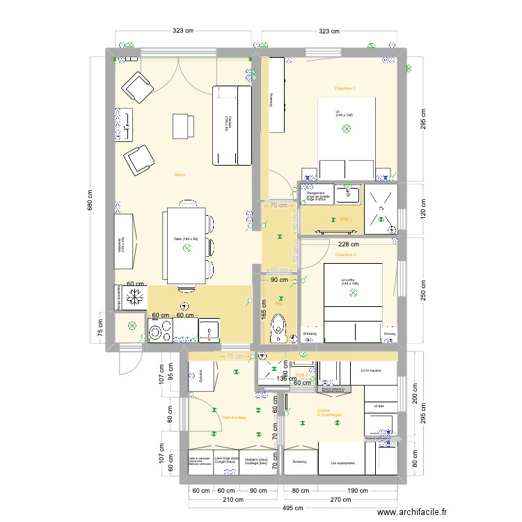 St Jean - Appt 2 avec placard ski. Plan de 6 pièces et 33 m2