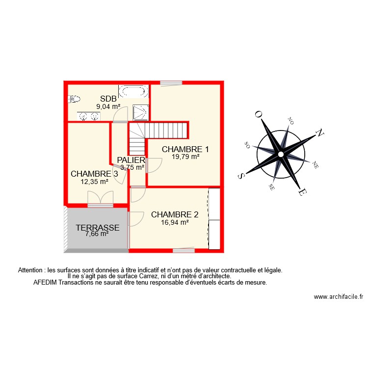 BI 6797 ETAGE . Plan de 7 pièces et 73 m2