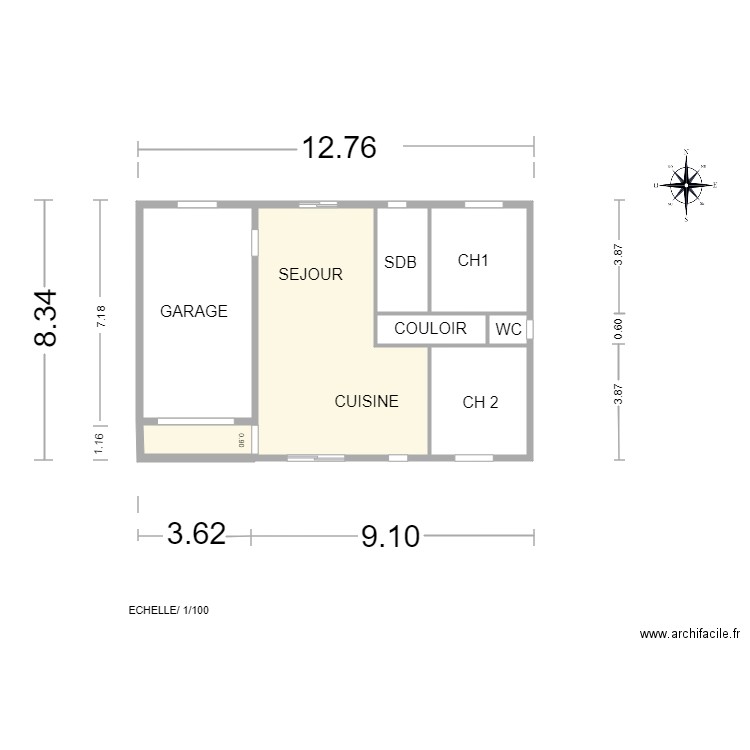 MAISON TEO MENUISRIES. Plan de 8 pièces et 88 m2