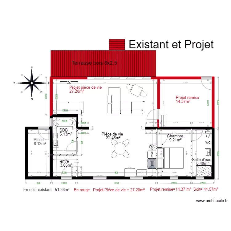chalet 21 existant et projet . Plan de 