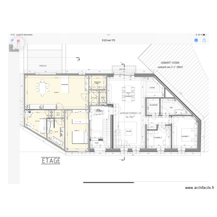 Chee charleroi V1. Plan de 8 pièces et 73 m2