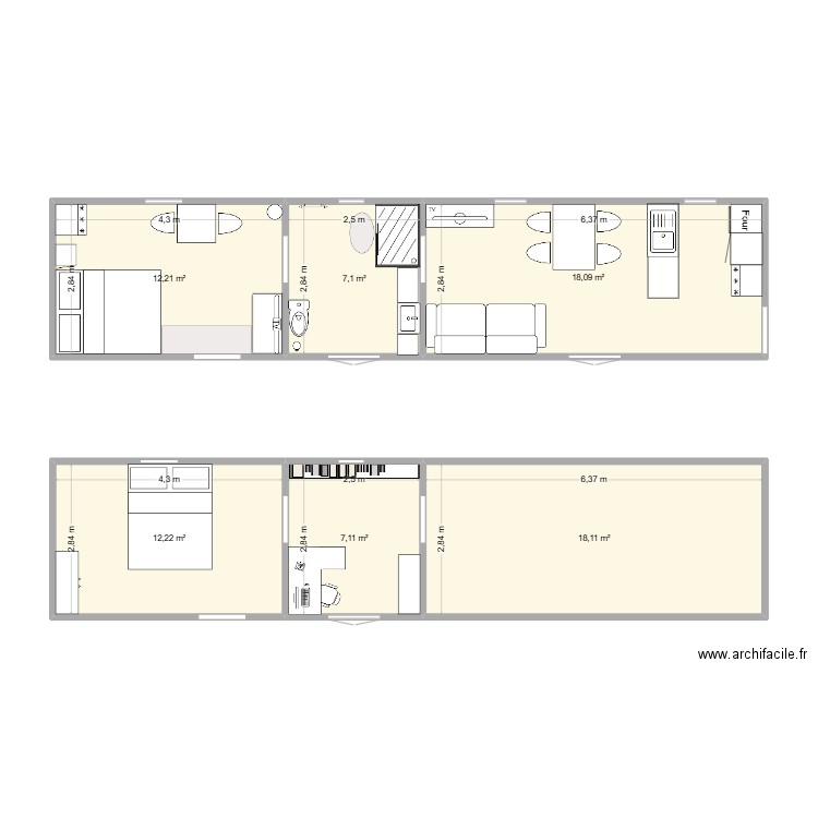 Idées 1 petite maison. Plan de 6 pièces et 75 m2