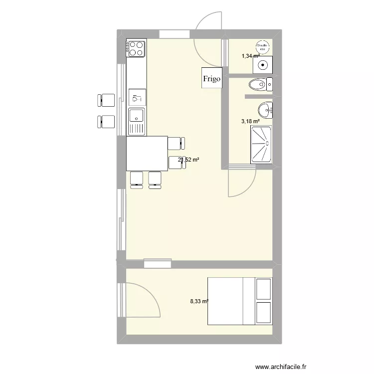 New cuisine. Plan de 4 pièces et 34 m²