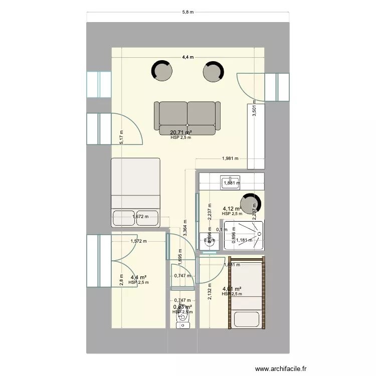 Petite maison - plan et toit MODIFIE 2. Plan de 6  et 70 m²