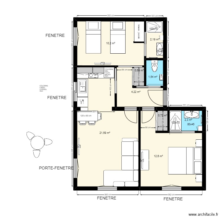 10 COCHOIS. Plan de 9 pièces et 56 m2