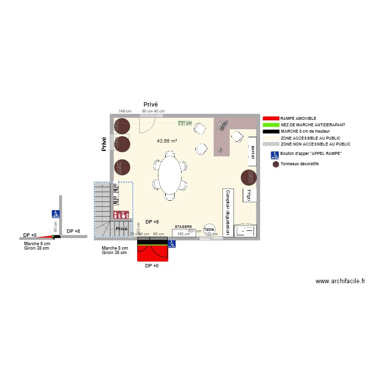 DOMAINE SAINT ARNOUL plan après travaux + plan de coupe. Plan de 3 pièces et 45 m2