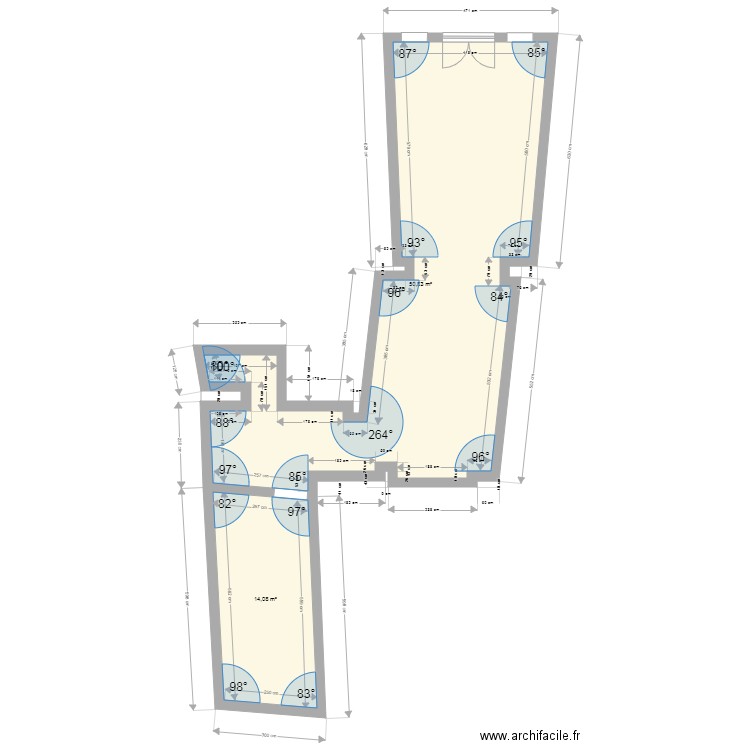 carine salon. Plan de 2 pièces et 65 m2