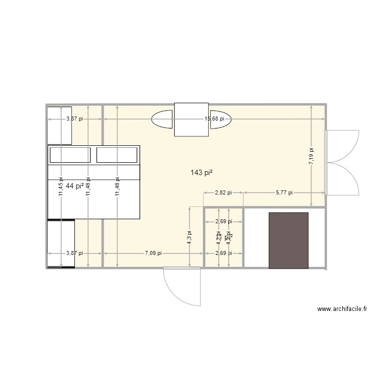 chambre lit palier . Plan de 3 pièces et 18 m2