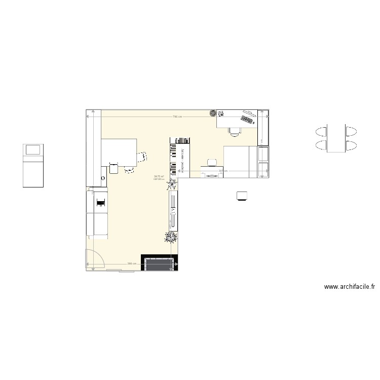 chambre m. Plan de 1 pièce et 40 m2