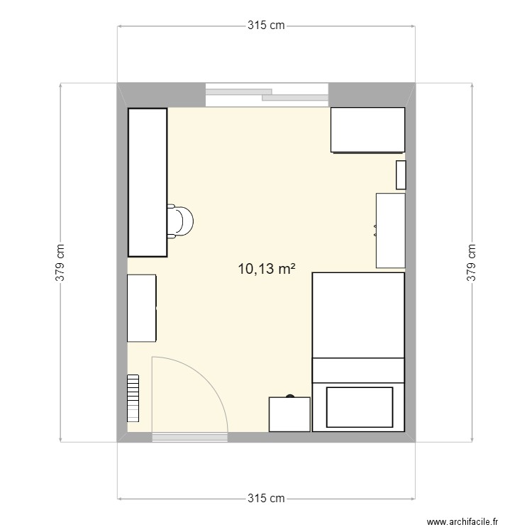 chambre 2 Léo option2. Plan de 1 pièce et 10 m2