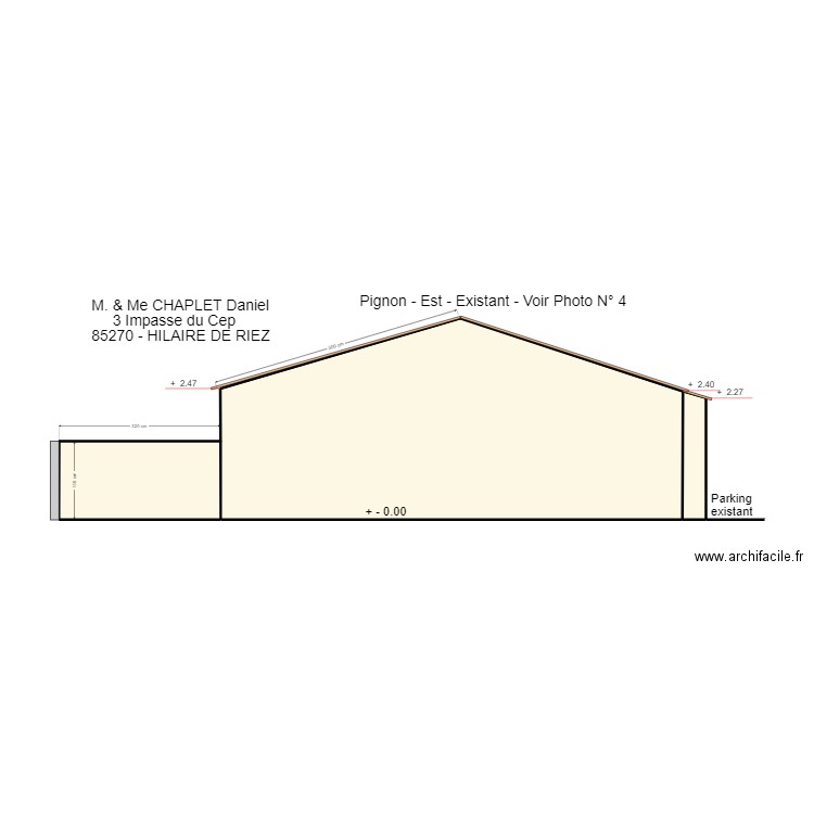 Préau Pignon Est. Plan de 3 pièces et 36 m2