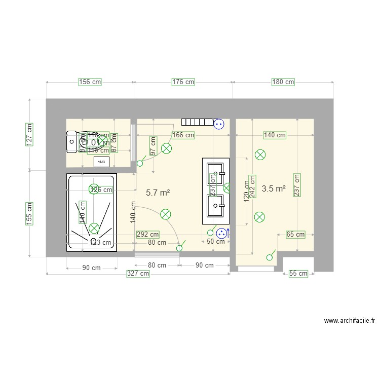 chambre parentale charavel. Plan de 3 pièces et 10 m2