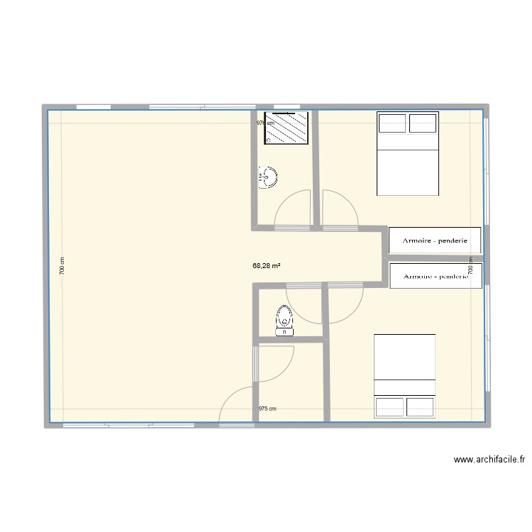 plan test eva. Plan de 1 pièce et 68 m2