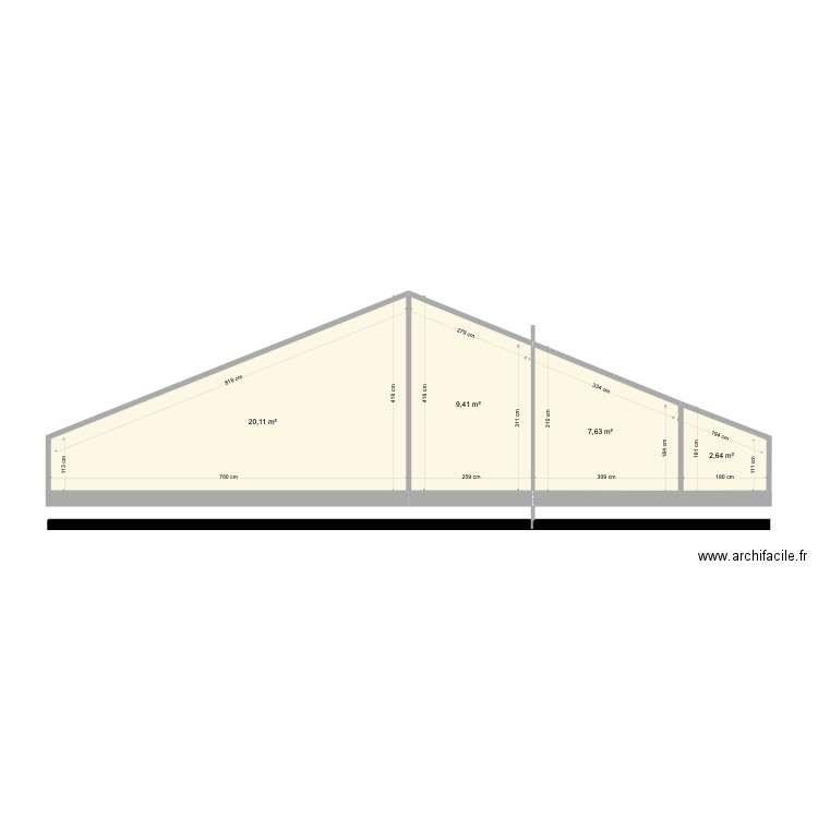 Facade. Plan de 4 pièces et 40 m2