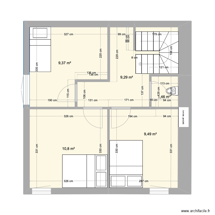 étage maison fin. Plan de 5 pièces et 42 m2