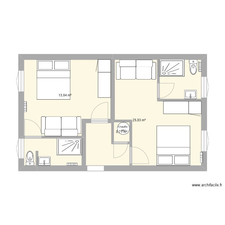 ch d'hote sederon nnnn. Plan de 3 pièces et 40 m2