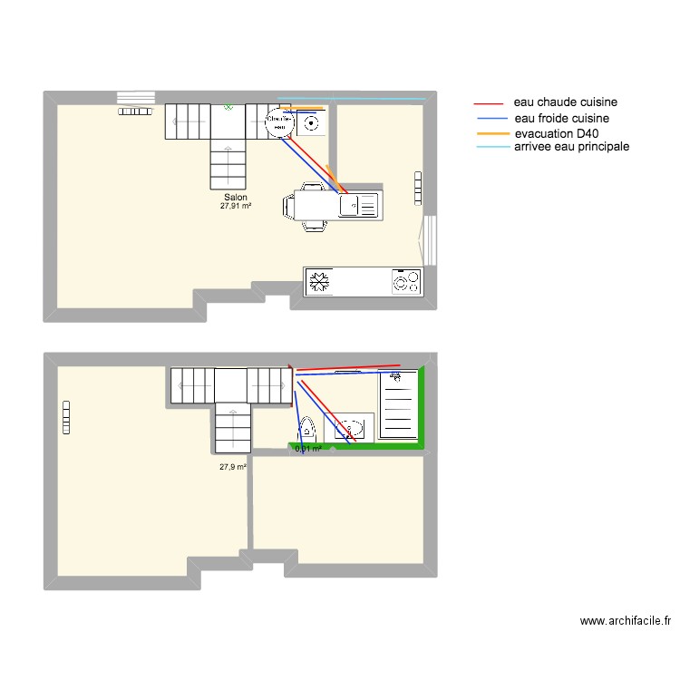 rochelle plomberie. Plan de 3 pièces et 56 m2