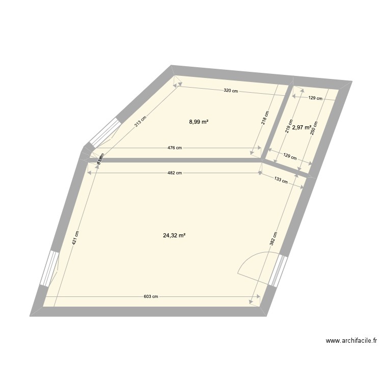 Aubernon 1er 2P. Plan de 3 pièces et 36 m2